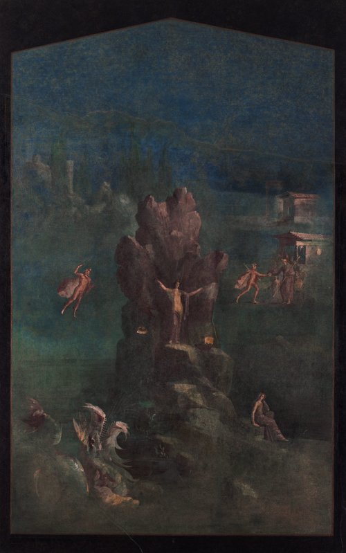 Afresco da Vila imperial de Boscotrecase, em Nápoles. Perseu e Andrômeda em uma paisagem. MET. N° 20.192.16