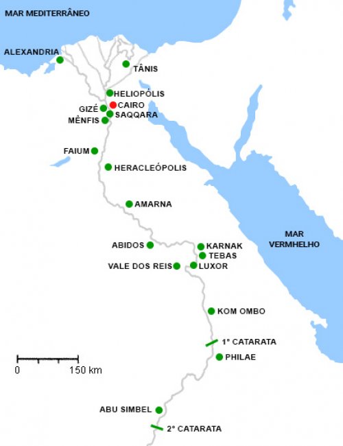 Mapa mostrando Alexandria no norte do Egito.