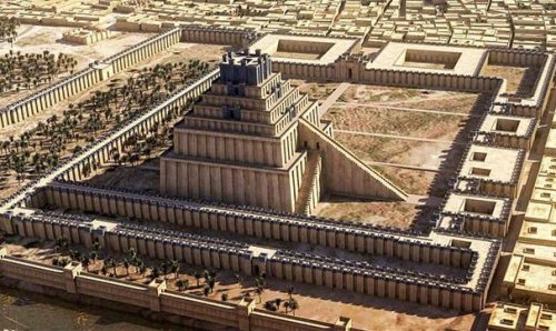 Reconstrução do Zigurate da Babilônia feita por computador pelo projeto Babylon 3D, mais informações abaixo.