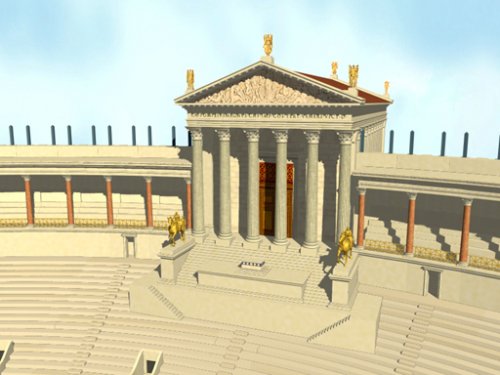 Templo dedicado a Vênus Victrix dentro do Teatro de Pompeu. Reconstrução digital, autor desconhecido.