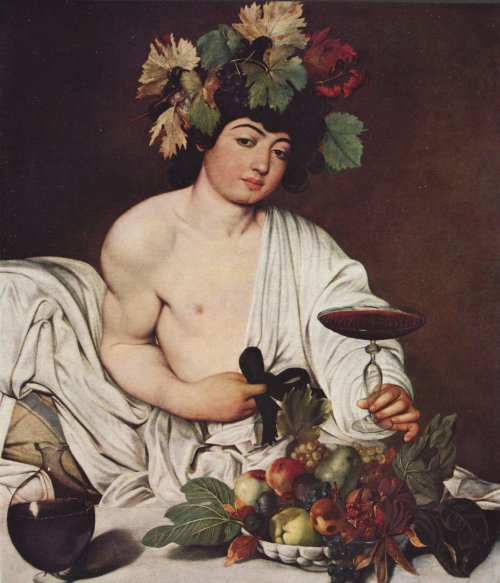 O deus Baco (o Dionísio grego) em pintura do renascentista Caravaggio (1571-1610).