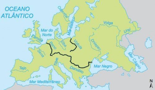 Os rios citados no parágrafo acima. O Reno e o Danúbio foram os principais demarcadores do império romano no norte, embora em alguns momentos da História os romanos tenham chegado até o Elba.