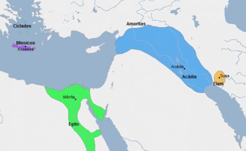 O Império Acadiano e outros reinos em meados do século 23 a.C. Site Geacron.