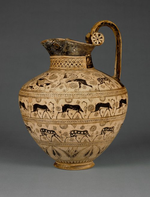 Enócoa do período Arcaico. Cerca de 625 a.C. 35 cm de altura. Museu Getty. N° 81.AE.83