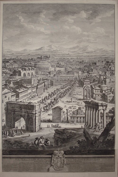 As ruínas do fórum romano segundo ilustração de Giuseppe Vasi (1710-1782).