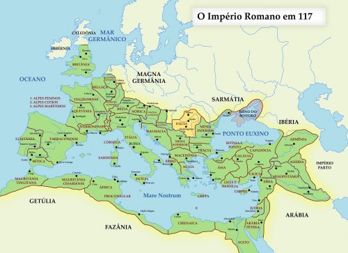 O Império Romano em 117 com a Dácia em destaque.