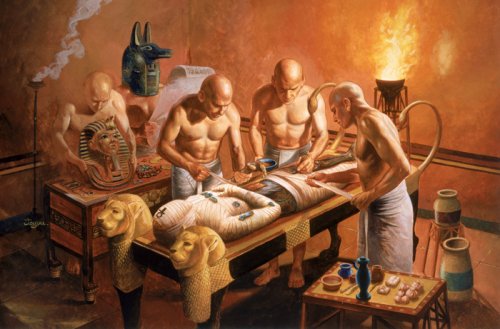 O processo de mumificação. Ilustração moderna, autor desconhecido.
