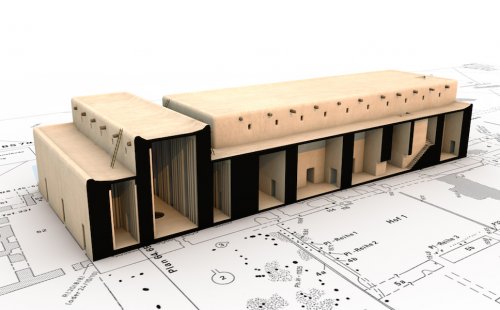 Reconstrução técnica do edifício C em Uruk. A parte sudoeste do edifício foi artificialmente aberta para que possamos ver o interior (por exemplo, a escada). © artefacts-berlin.de; Material: Instituto Arqueológico Alemão