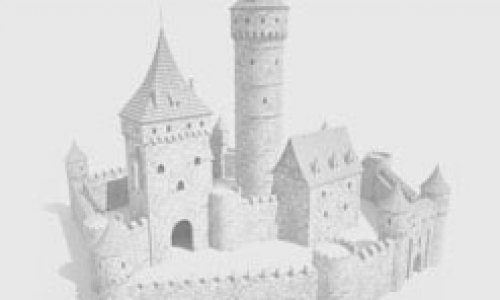 Um pequeno castelo medieval. Ilustração moderna, autor desconhecido.