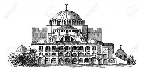 Desenho da basílica de Santa Sofia, em Constantinopla (atual Istambul). Industrial Encyclopedia - E.O. Lami - 1875.