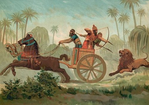 Ashurbanipal caçando leões